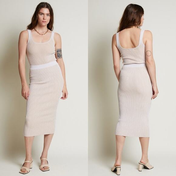 Anine Bing Julian Ribbed Knit Pencil Stretch Fitted Skirt in Ivory Cream - Picture 4 of 14